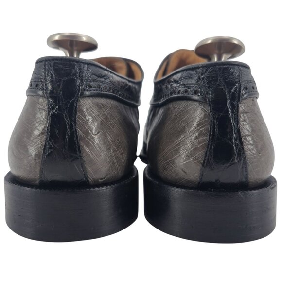 Mauri Italy Men 15 Exotic Alligator Ostrich Dress Shoe Grey Black Wingtip Oxford main image 9